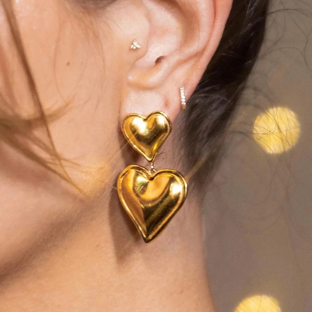 Double Heart Solid Earrings