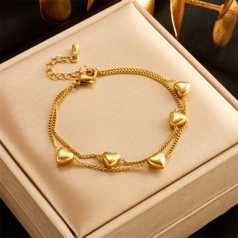 Double Layer Multiple Hearts Bracelet