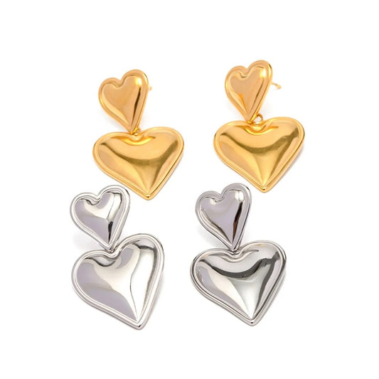 Silver Double Heart Solid Earrings