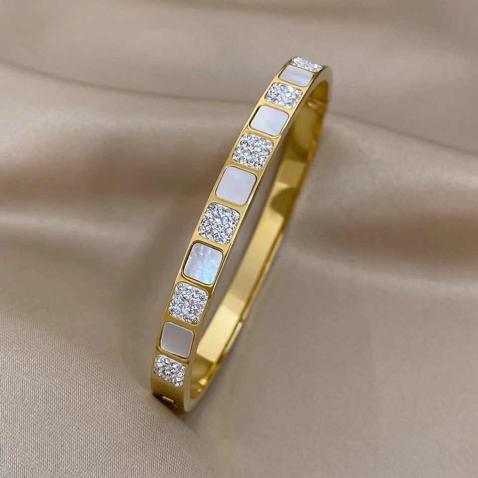 White Enamel Gold Bangle A32