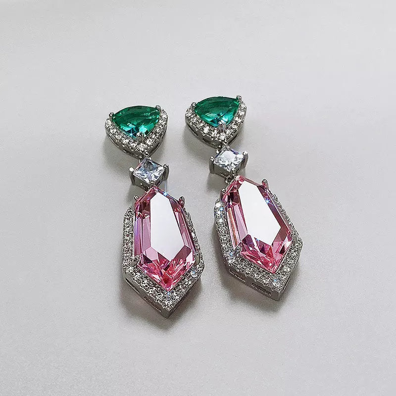 Pink-Green Glimmer Earrings