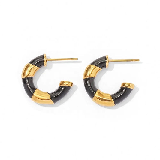 Black Enameled Gold Hoops