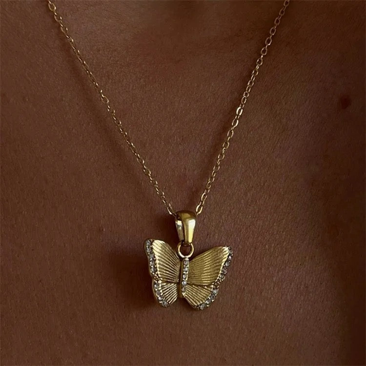 Butterfly Diamente Gold Necklace