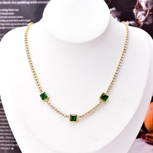 Emerald three square Zirconia  Necklace