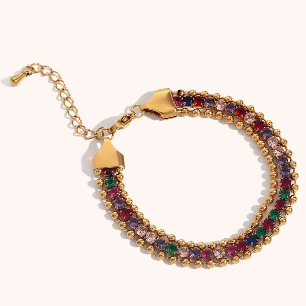 Maya Beaded Tri Bracelet (Rainbow Color)