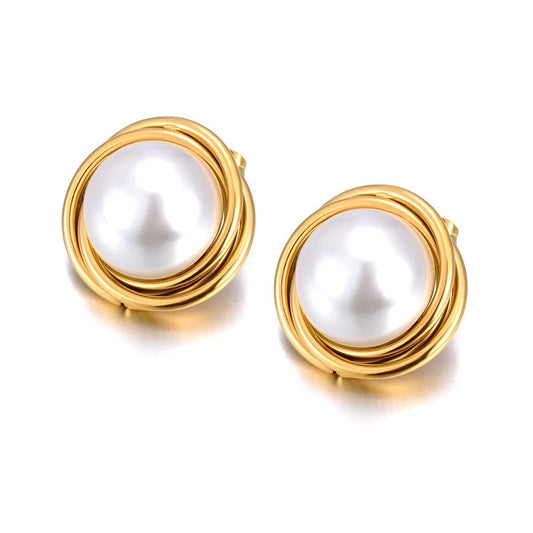 Oversized Gold Pearl Studs