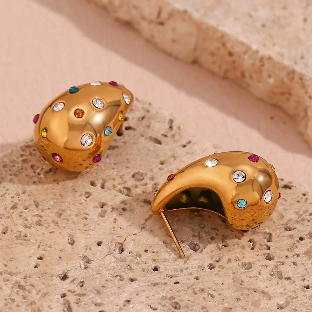 Rainbow Studded Bottega Hoops