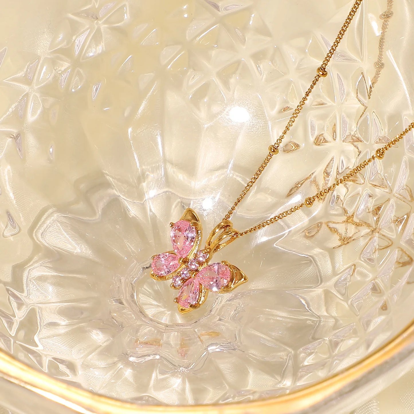 Jelly Pink Butterfly Gold Necklace