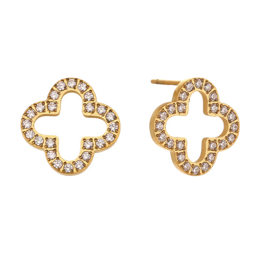 Frosty Gold Clover Studs