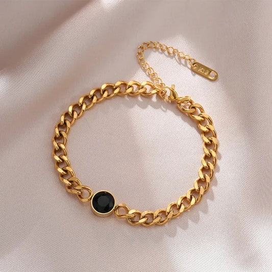 Black Round Cuban Gold Bracelet