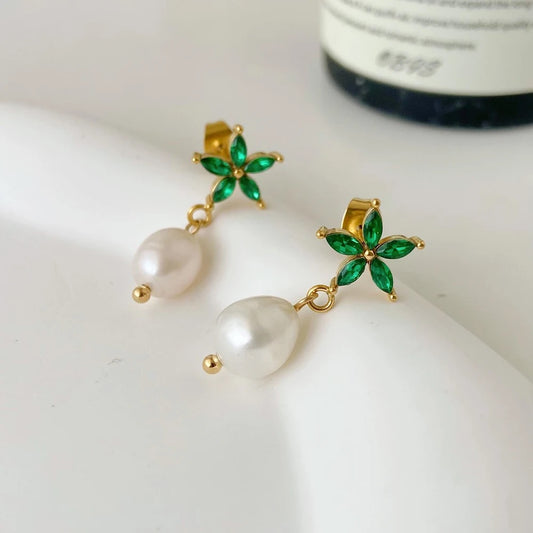 Green Orchid Pearl Earrings