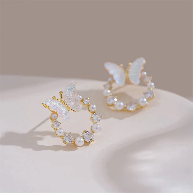 Mini White Butterfly Swirl Studs