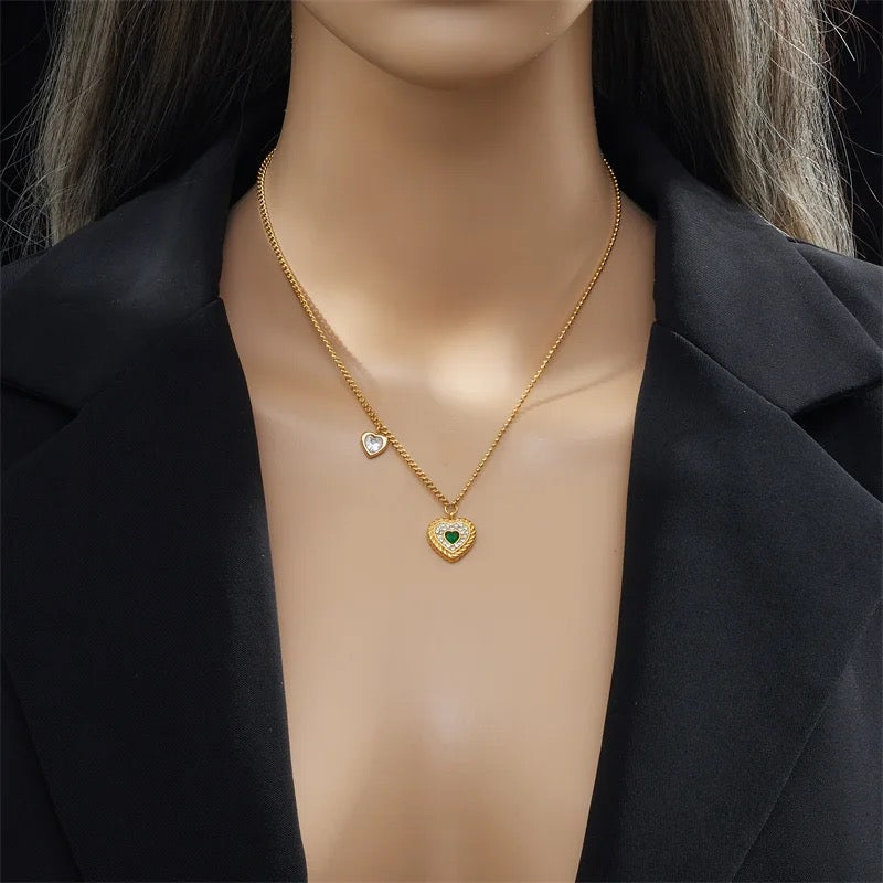 Emerald Zircon Heart Necklace