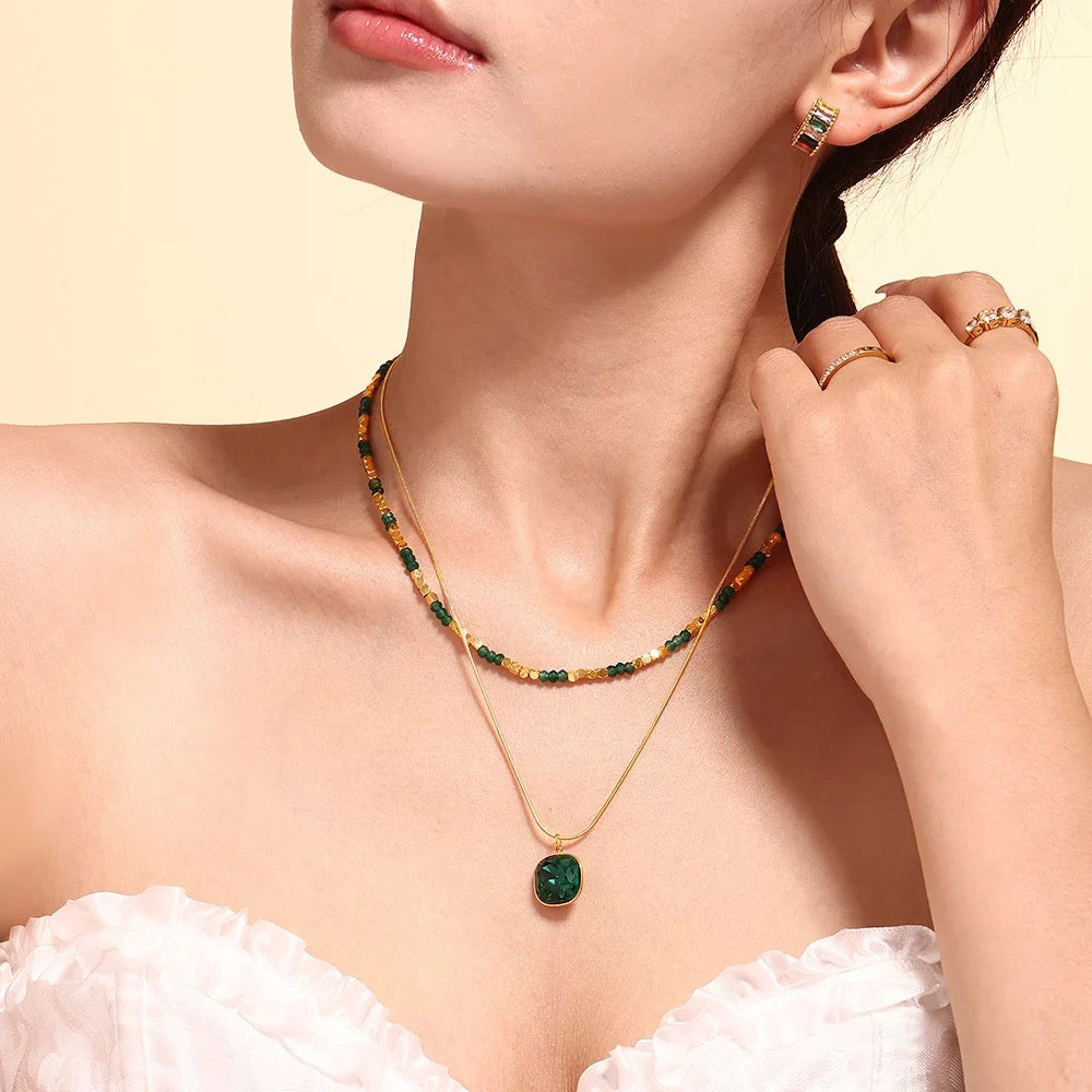 Emerald Square Double Layer Necklace