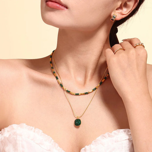 Emerald Square Double Layer Necklace