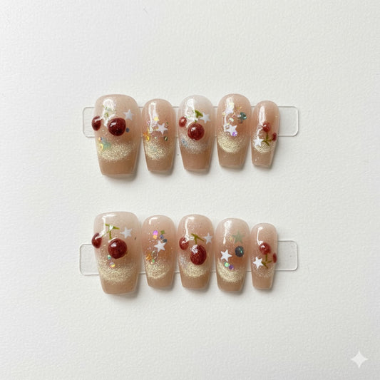 N48 Gold Cherry Nails  Set