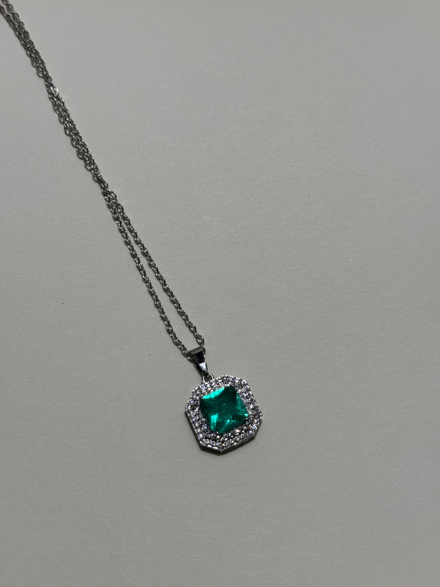 Aqua Silver Square Necklace