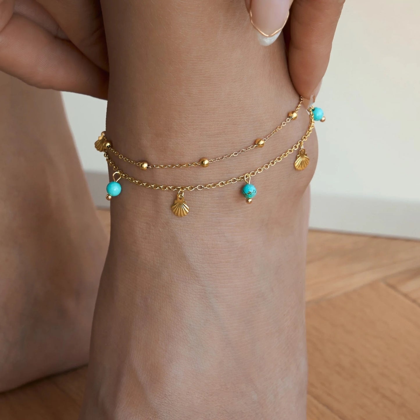 Turquoise Ocean Shell Anklet