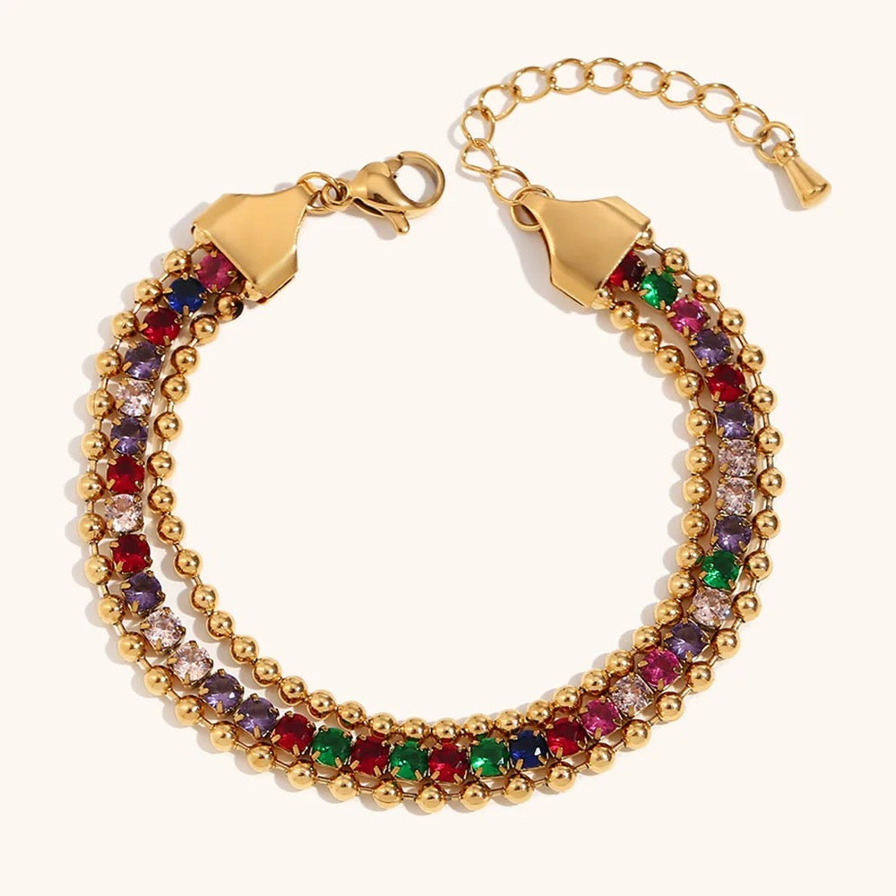 Maya Beaded Tri Bracelet (Rainbow Color)