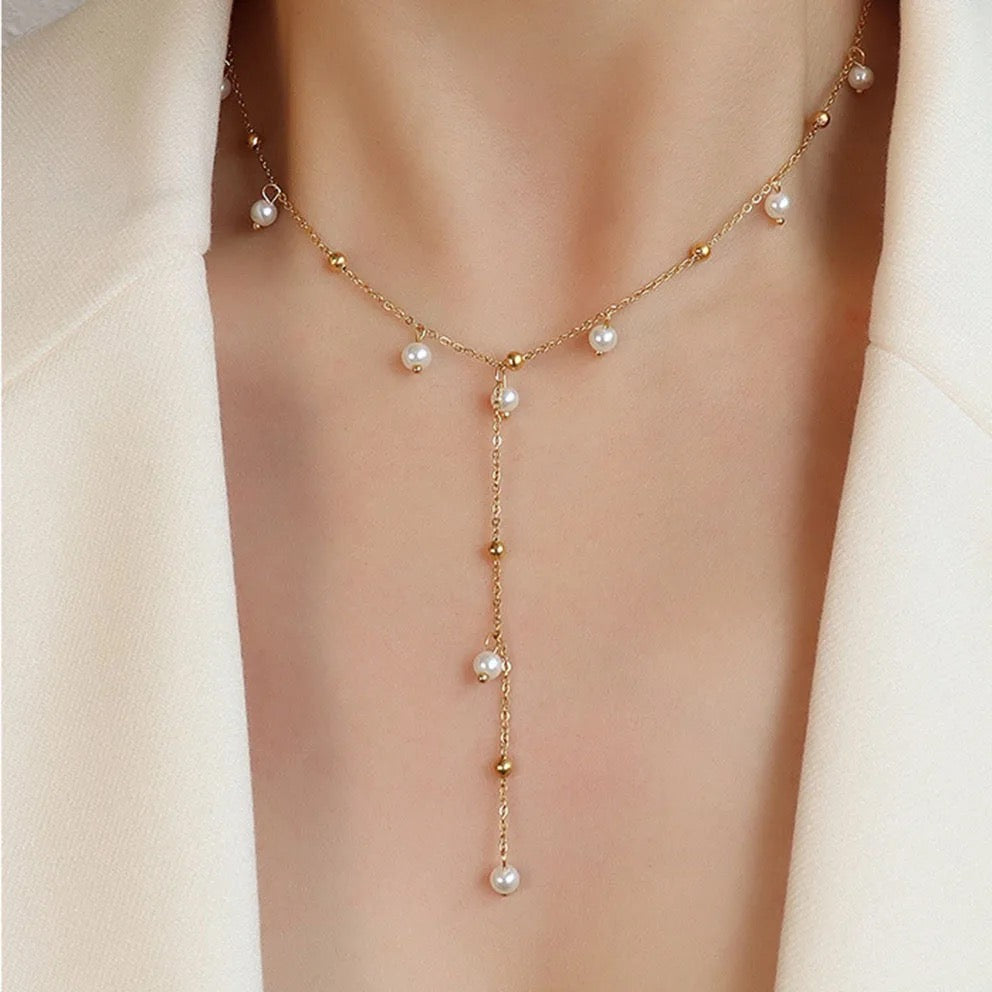 Pearl Beads Lariat Necklace