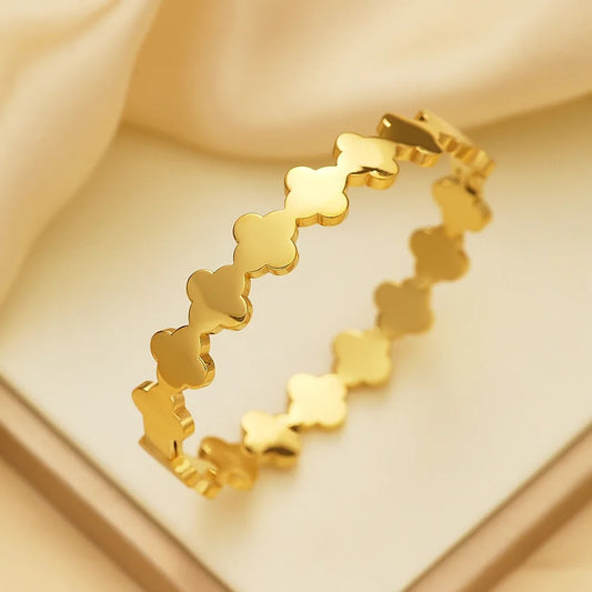 Solid Gold Clover Bangle