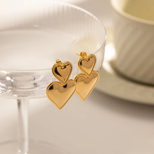 Double Heart Solid Earrings