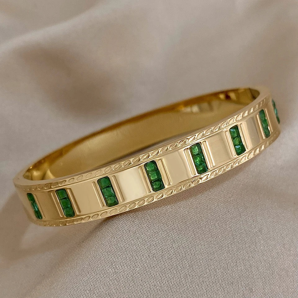 Green Inlaid Zircon Bangle A17