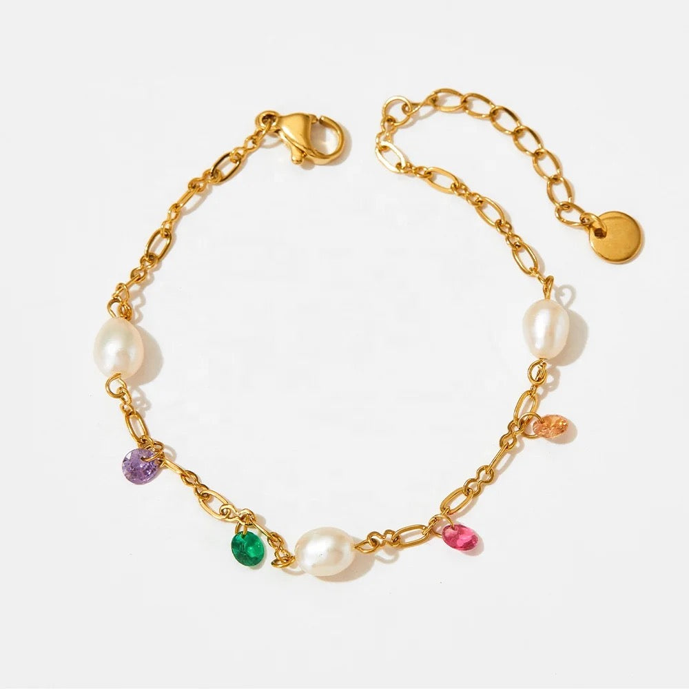 Rainbow Beads with Pearl Bracelet