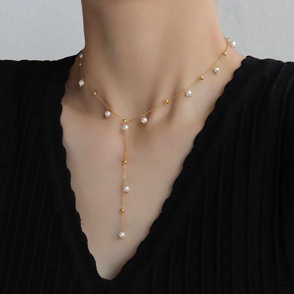 Pearl Beads Lariat Necklace