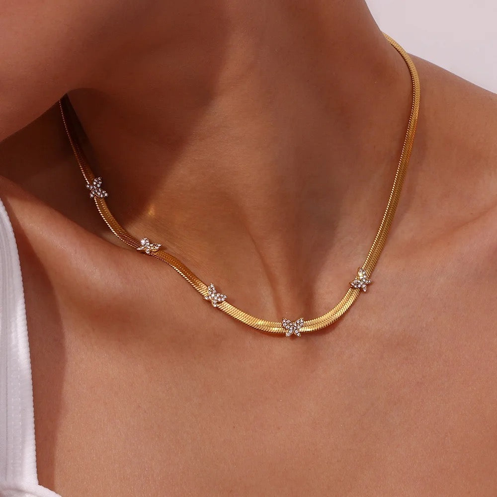 Mini Zircon Butterflies Snake Choker Necklace