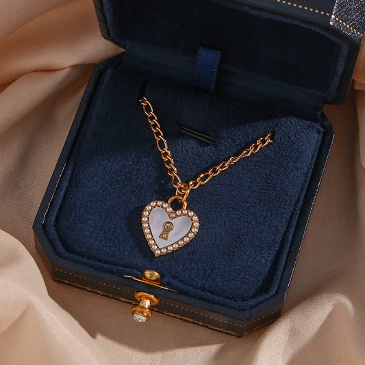 Pearly Heart Locked Necklace