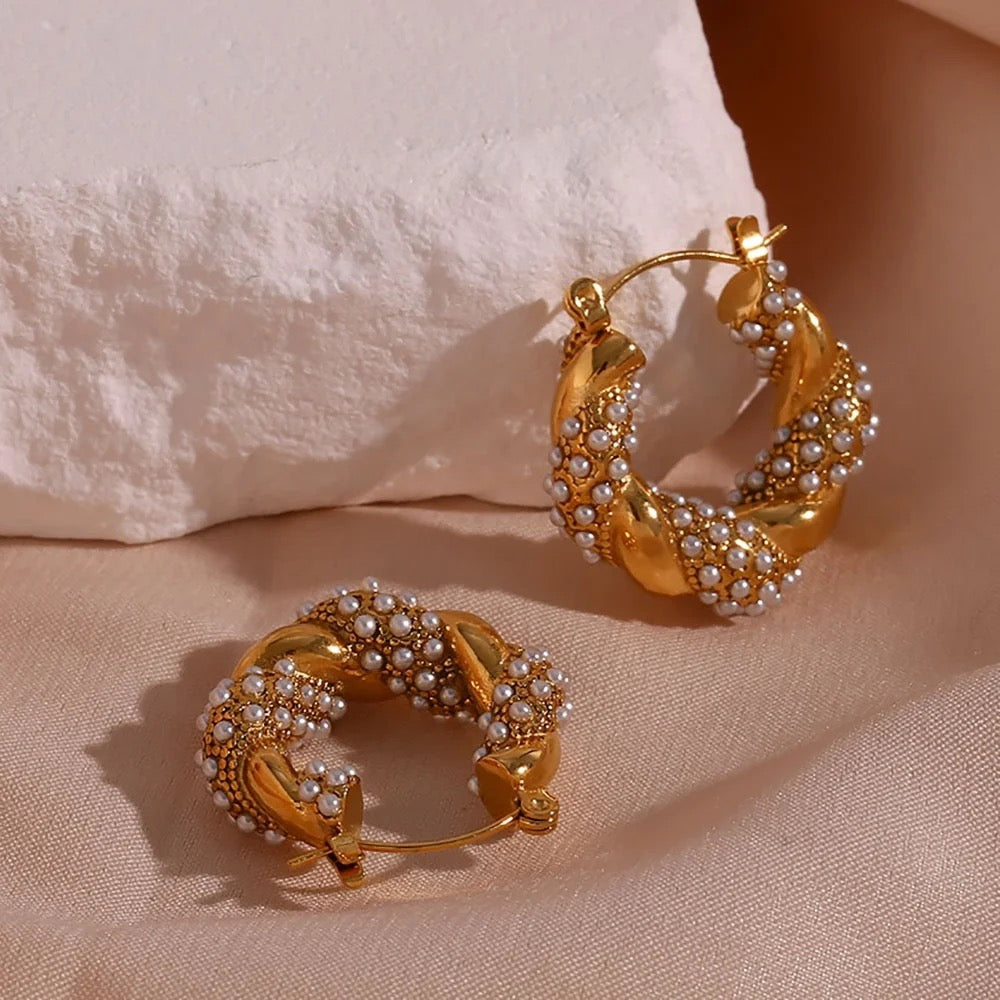 Pearl version Encrusted Hoops