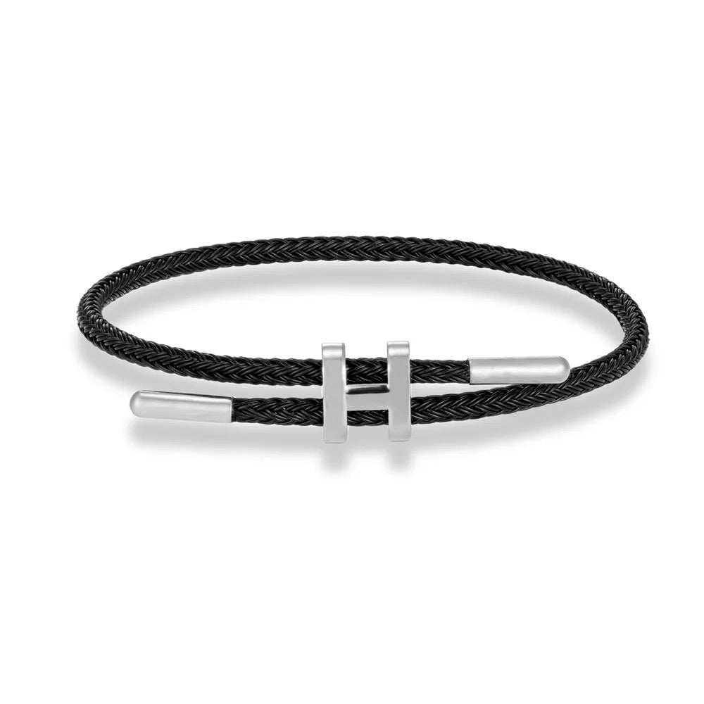 Silver Black H braid Bracelet