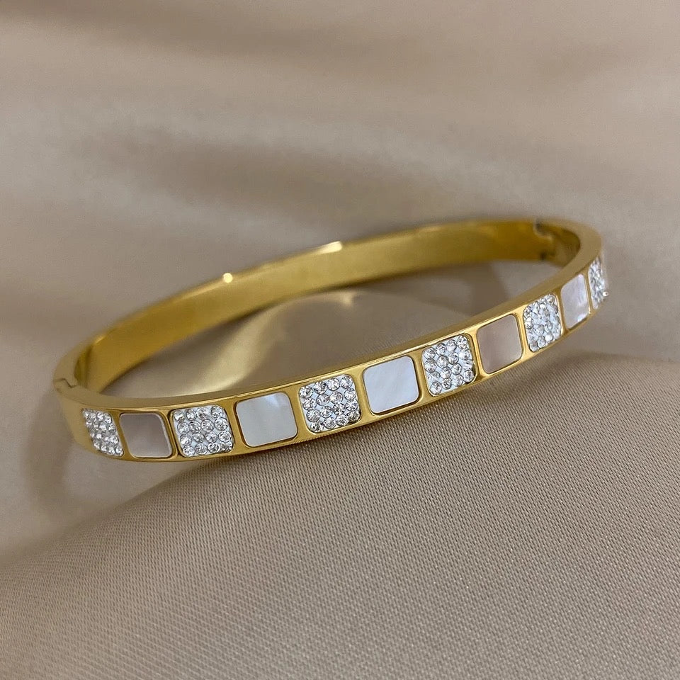 White Enamel Gold Bangle A32