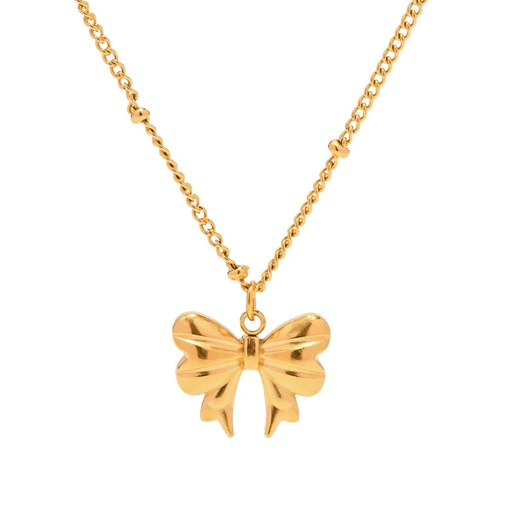 Beaded Bow Gold Necklace