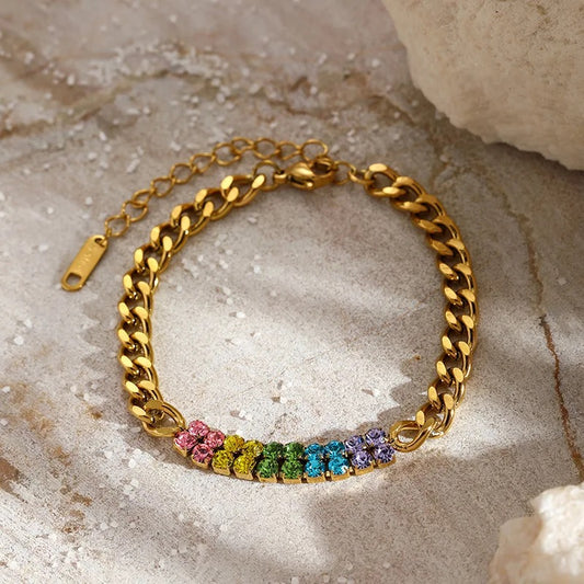 Colorful Zircon Cuban Bracelet