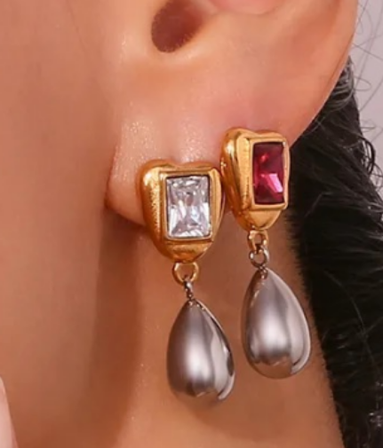 Grey Water Drop Earrings