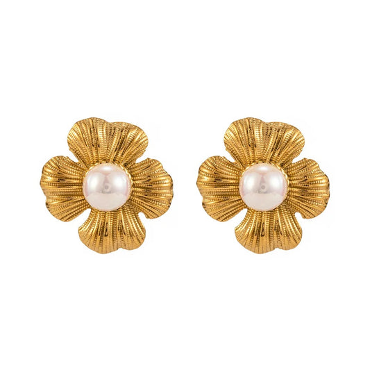 Datura Flower Pearl Studs