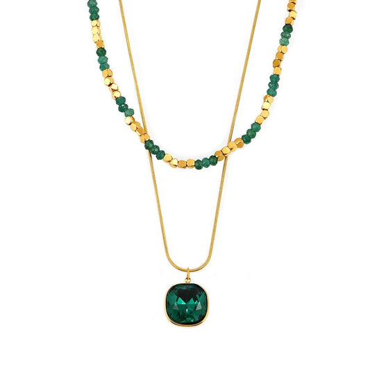 Emerald Square Double Layer Necklace