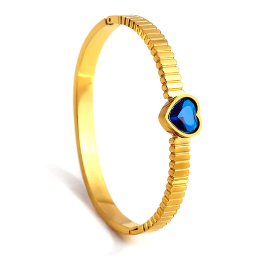 Sapphire Heart Gold Bangle