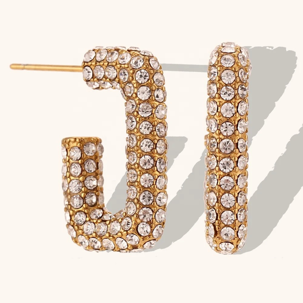 Iced Out Gold Square Hoops