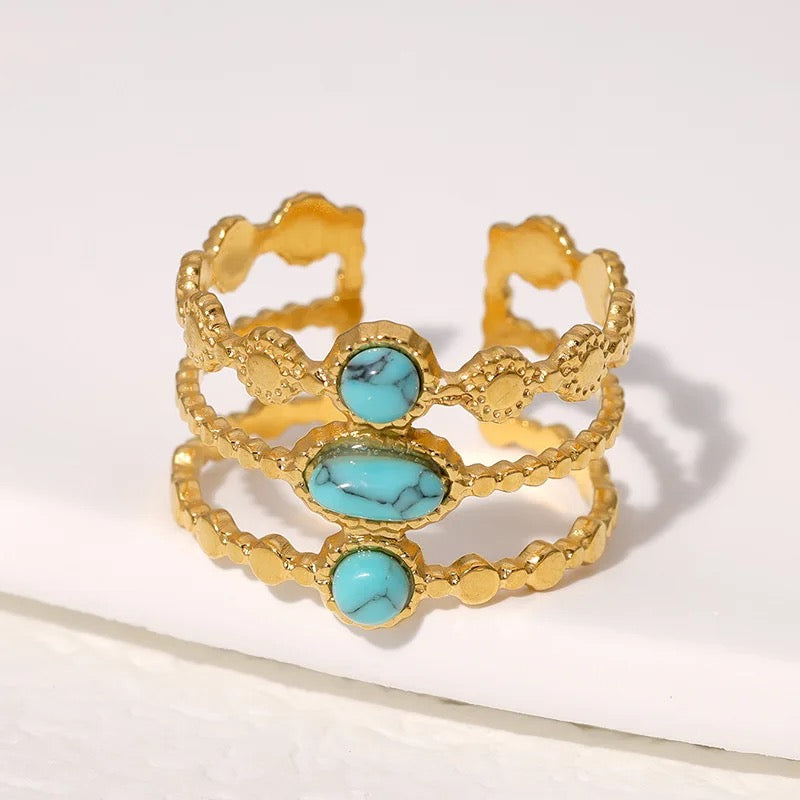 Mabe Turquoise Gold Ring (Adjustable Size)