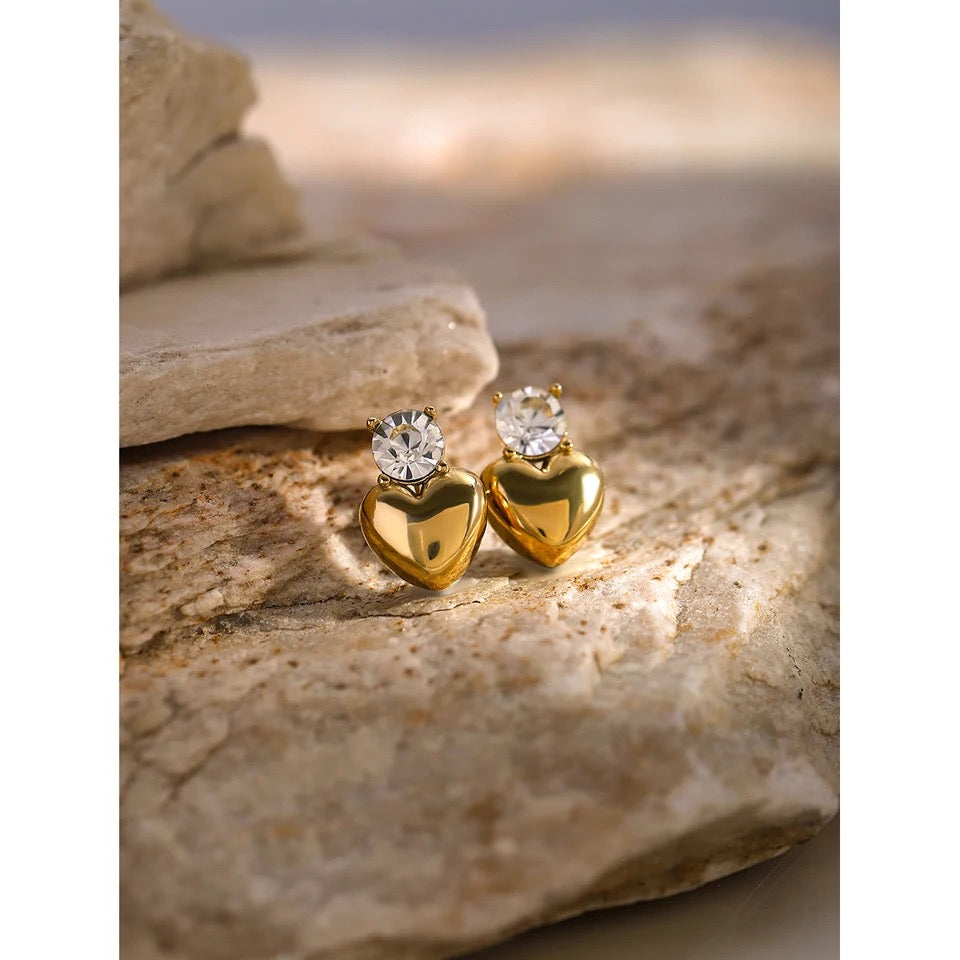 Diamond Gold Heart Studs