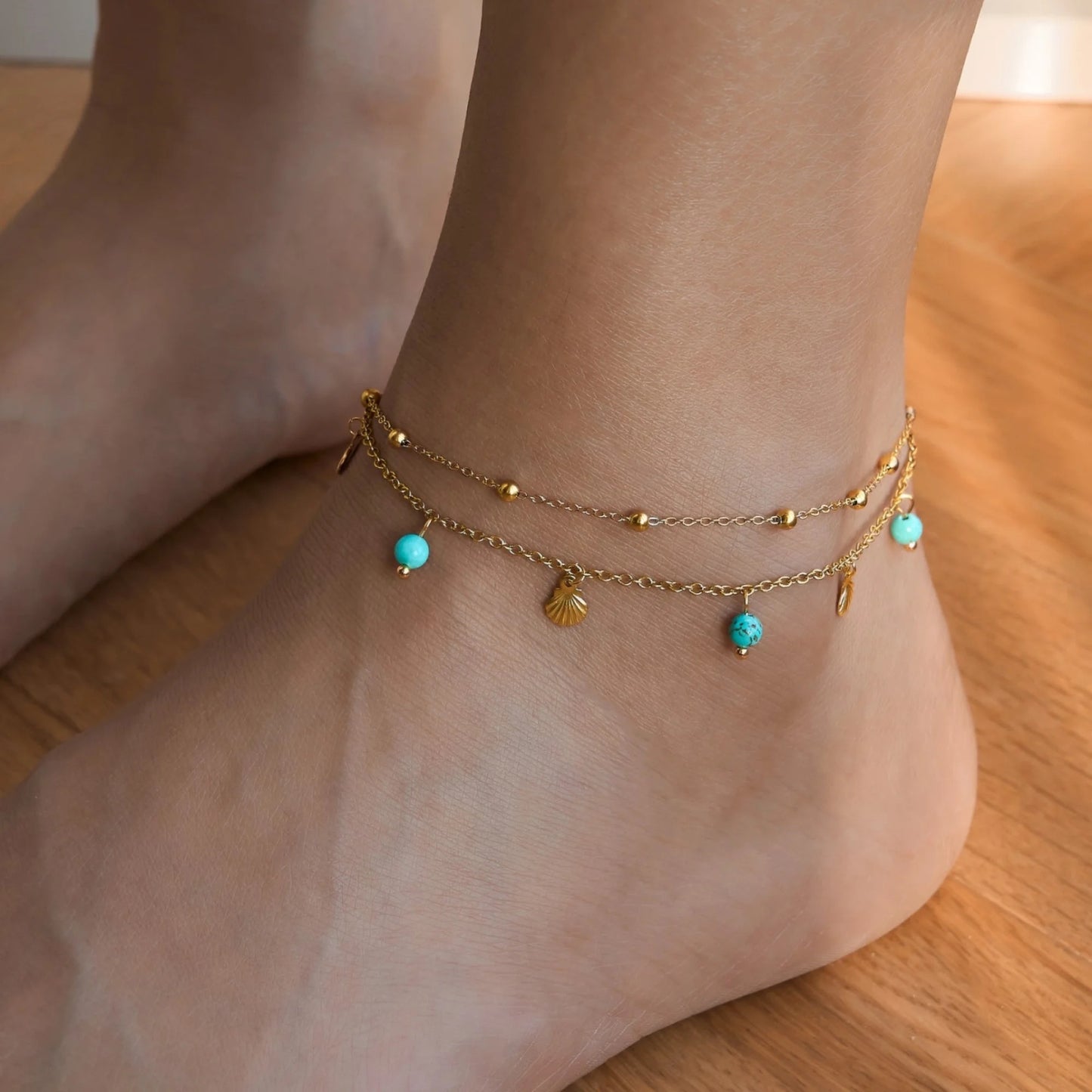 Turquoise Ocean Shell Anklet