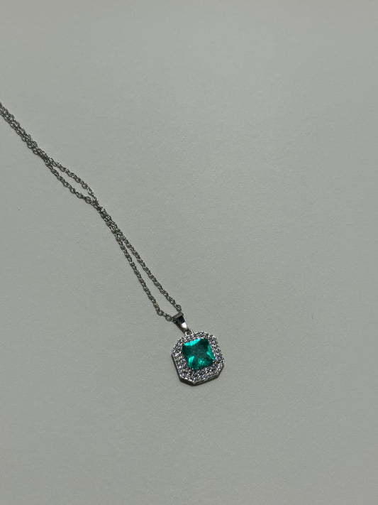 Aqua Silver Square Necklace