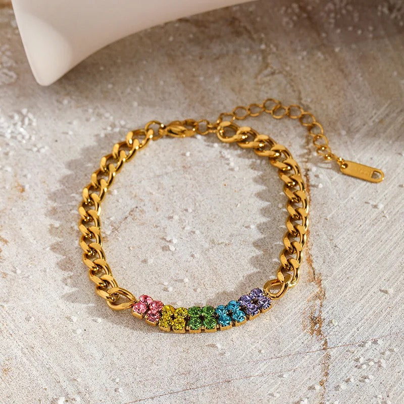 Colorful Zircon Cuban Bracelet