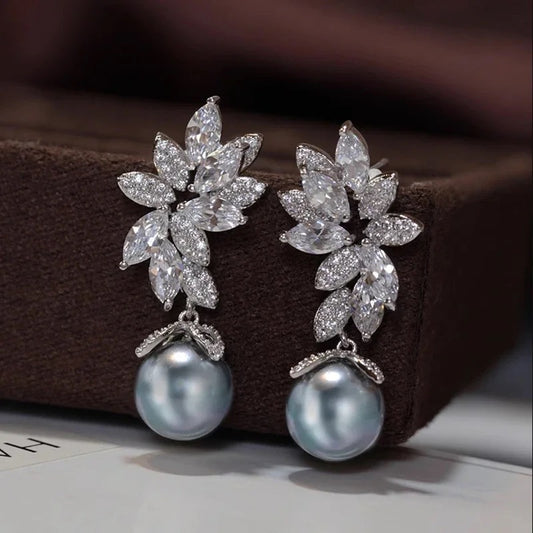 Grey Zirconium Pearl Studs