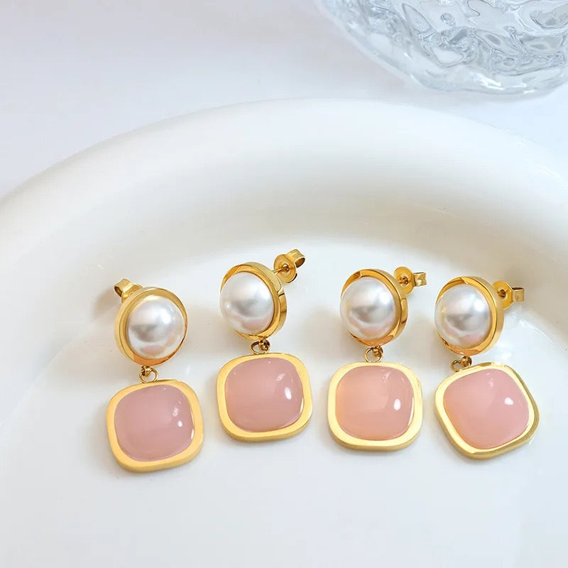 Pink Jade Pearl Earrings