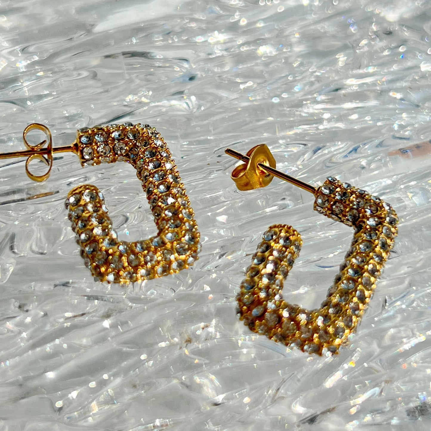 Iced Out Gold Square Hoops