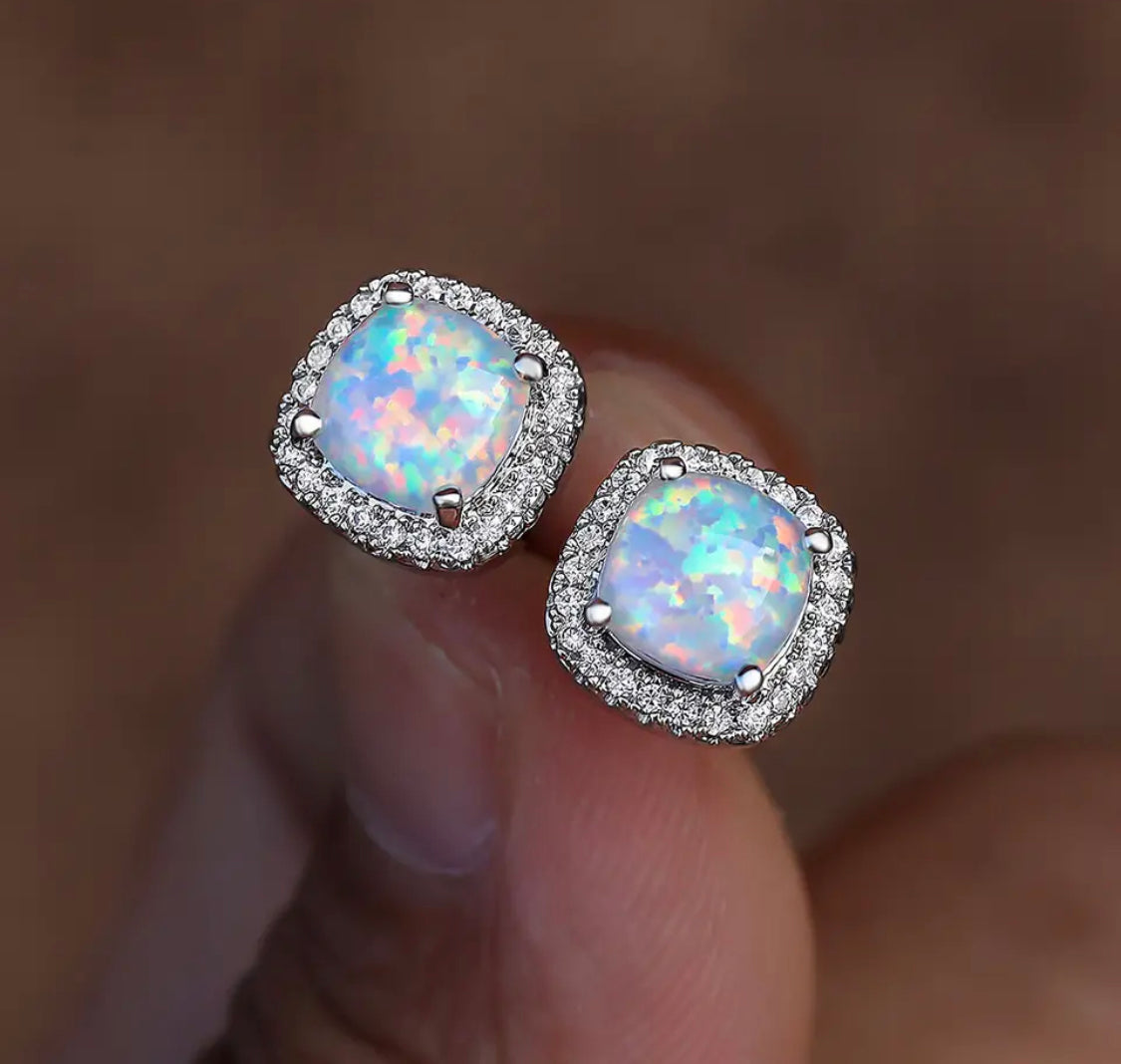 Opal Cushion Studs